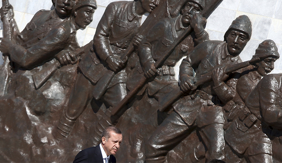 Turkish Prime Minister Tayyip Erdogan attends a ceremony marking the 99th anniversary of the end of the Gallipoli campaign in Gallipoli, March 18, 2014. 